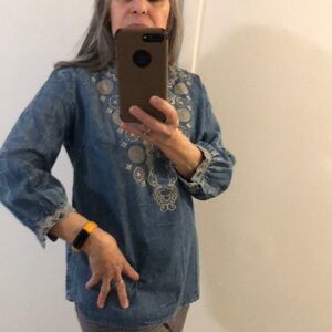 Chic Blue Embroidered Blouse